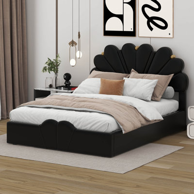 Zuliana Queen Size PU Upholstered Petal Shaped Platform Bed with Hydraulic Storage System and Metal -  Everly Quinn, 88E8CD6FC52E4DA082FDA16A1B295357