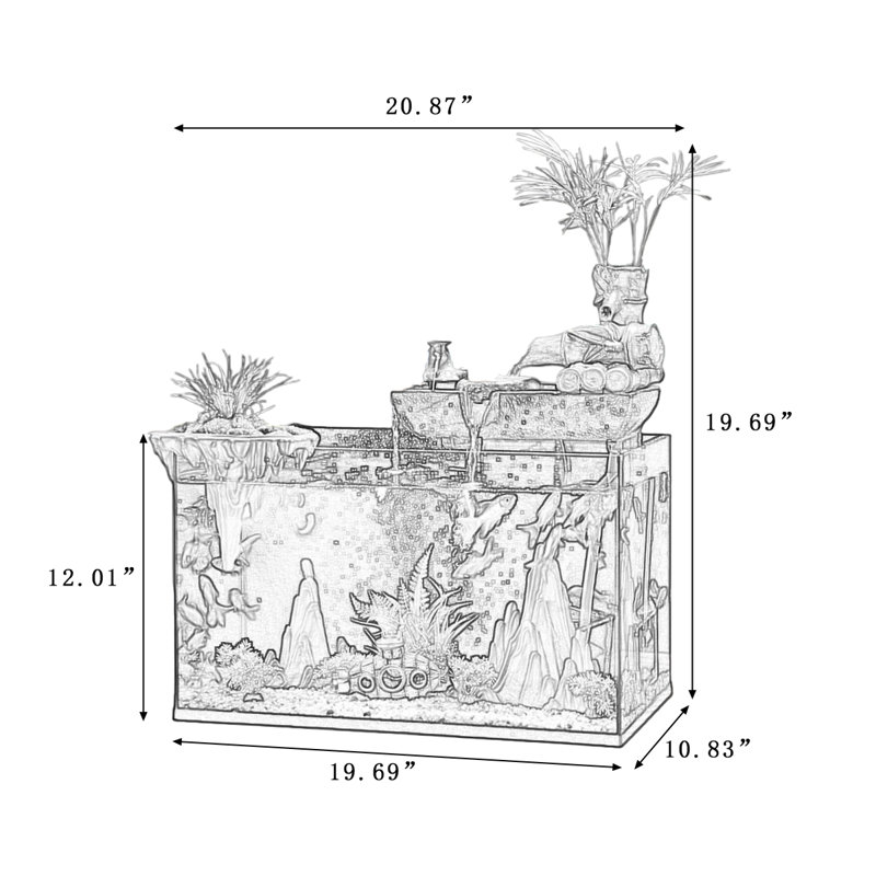 Aquarium en verre, H 19,69 po x l 20,87 po x P 10,83 po