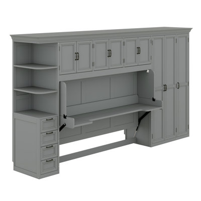 Lit escamotable peu encombrant avec garde-robe, armoire et bureau