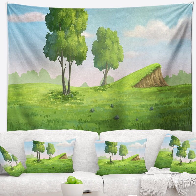 Tapisserie Schafer Green Garden avec motte et arbres, H 50 po x l 60 po