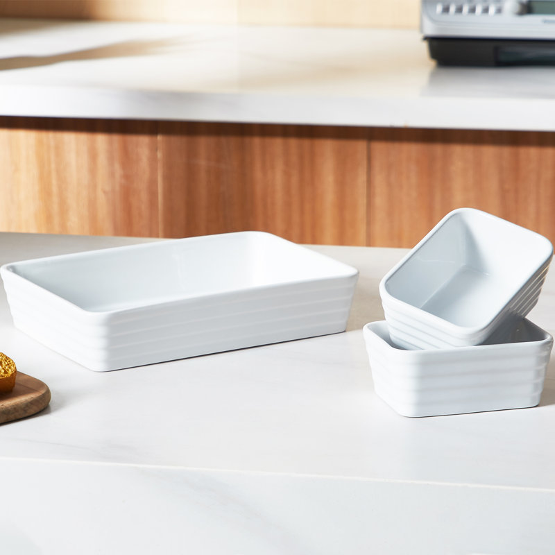 Set Of 3 Porcelain Baking Dishes, Rectangular Plates, Ideal For Lasagna, Cakes, & Daily Meals (sizes: 12"/6"/6")