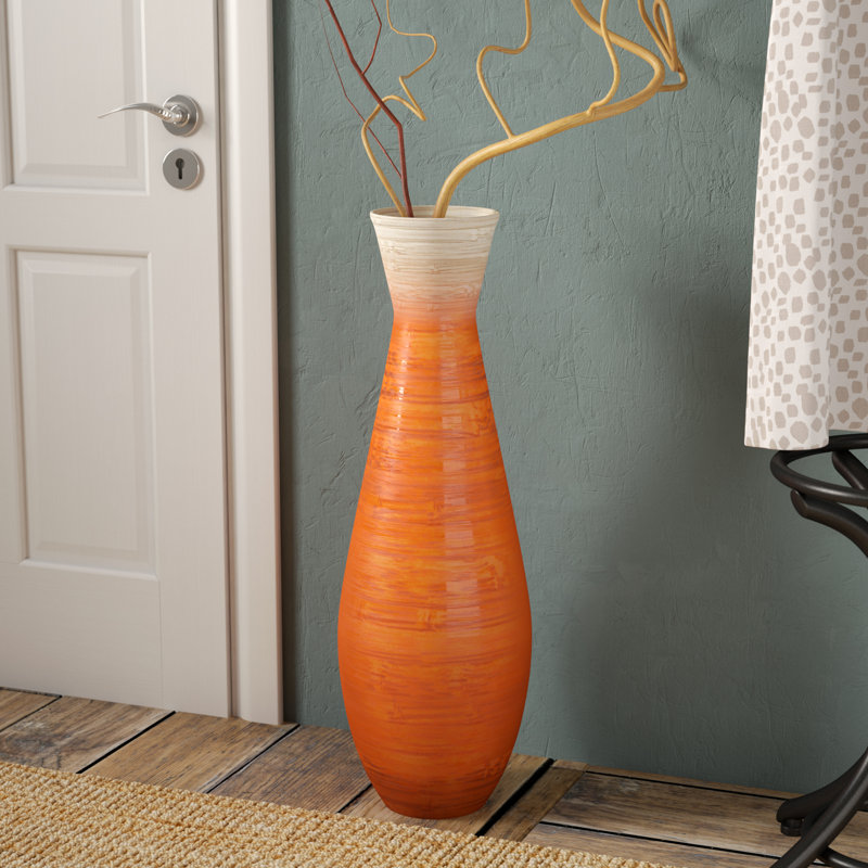 Vase de plancher en bambou, Orange, H 9 po x l 9 po x P 9 po