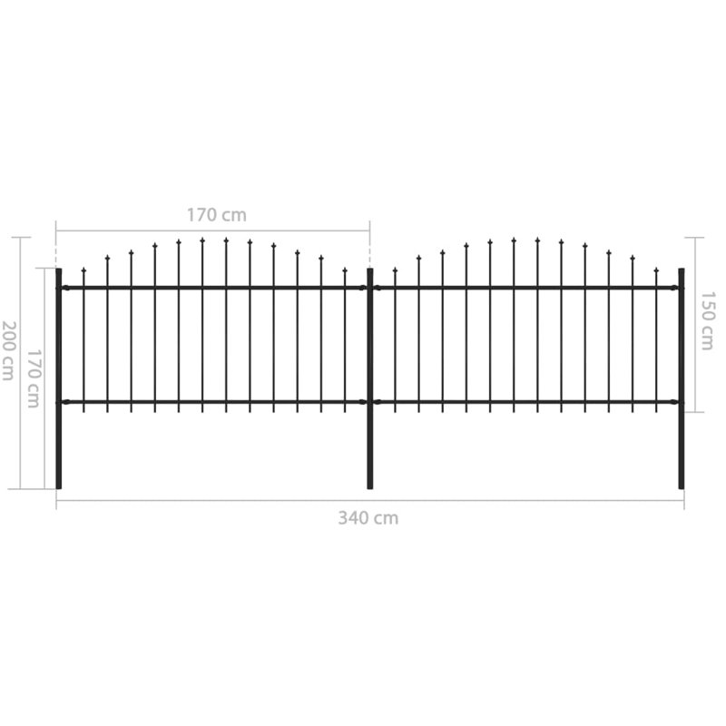 Chambersburg Black Metal Fence Panels, 200cm H x 340cm W x 1.96cm D