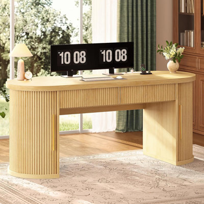 Bureau d'ordinateur 55,1 po avec tiroir, bureaux à domicile en rotin avec armoire de rangement, bureau de ferme