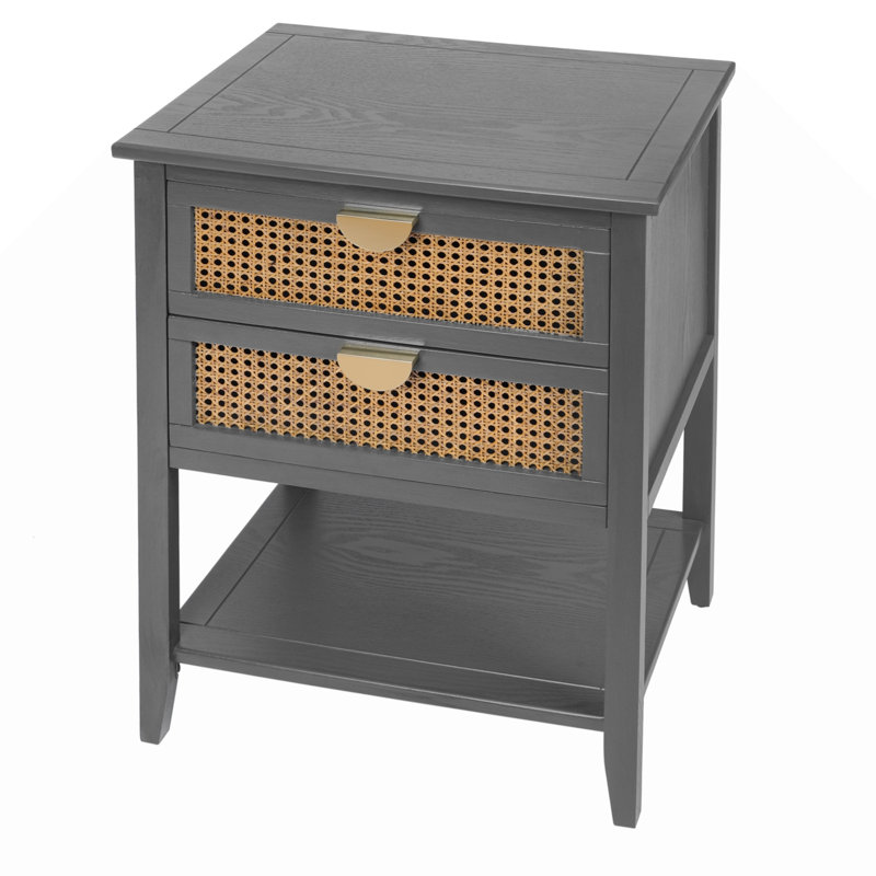 2 Drawer Side table,Naturel Rattan,End table,Suitable for bedroom, living room, study, Gray