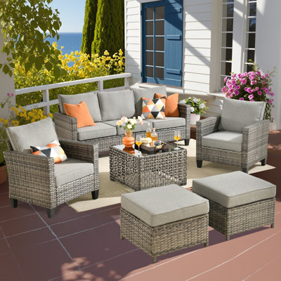 All - Weather Wicker Outdoor Furniture SetComfortable 6- Piece Patio Seating Group with Sofa & Illuminated Coffee Table