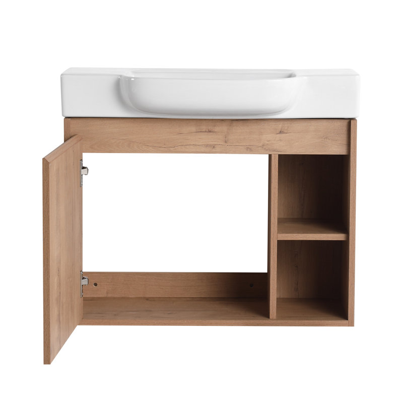 28'' Single Bathroom Vanity With Ceramic Top, Imitative Oak, 28"