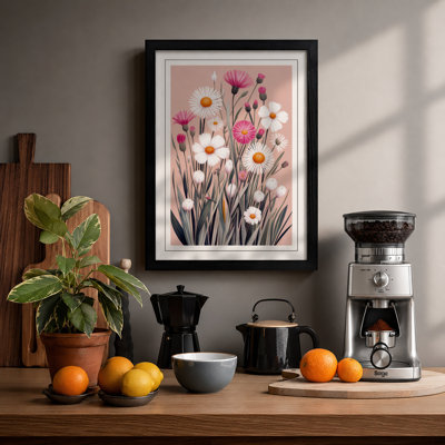 Daisies in Dusty Rose Botanical - Framed Print