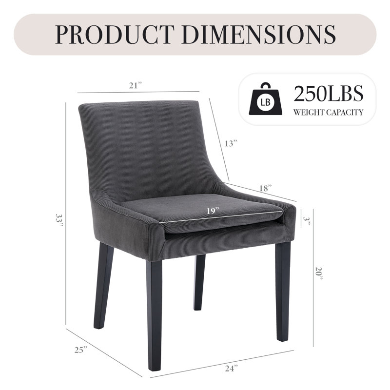 Chaise d'appoint rembourrée en velours côtelé Demarrion, Velours côtelé gris