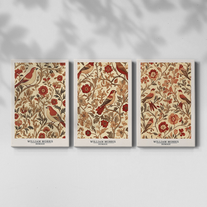 Série de pièces de la collection Cxxi de William Morris - Toile tendue sur mesure - 3 pièces, H 12 po x l 24 po
