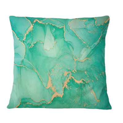 Turquoise et or luxueux, art abstrait fluide - Coussin décoratif imprimé moderne