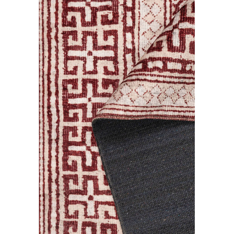 Tapis décoratif floral beige en polyester tissé à la machine bourgogne, Rectangle 6 pi 7 po x 9 pi 11 po