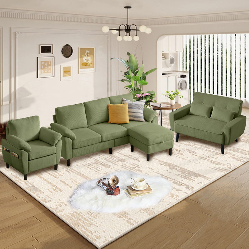 Ensemble de canapé modulaire 4 pièces avec causeuse et fauteuil, Vert