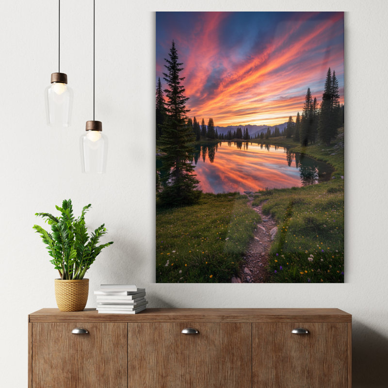 Art mural en verre trempé Mountain Lake Sunset, H 24 po x l 18 po