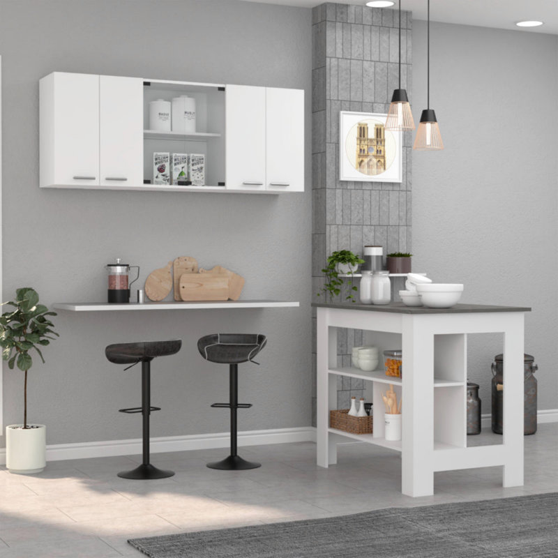 Ensemble de cuisine, îlot de cuisine et armoire murale 2 pièces White and Onyx