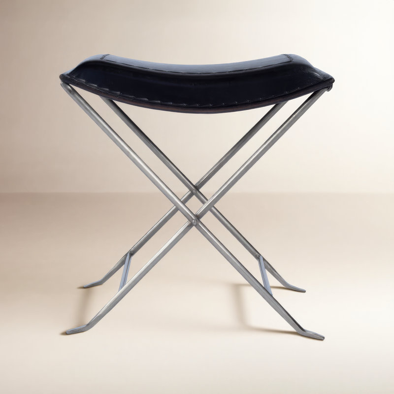 Leather Utility Stool, Black Genuine Leather