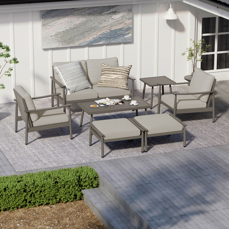 Mariene 4 - Person Patio Conversation Set with Cushions, Gray, Gray