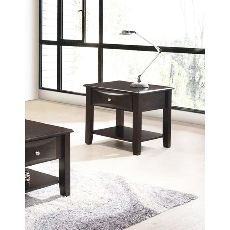Table de bout de salon en bois brun avec tiroir et tablette en placage pour la chambre à coucher