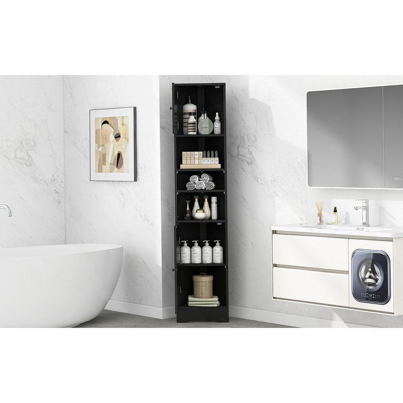 Multi-Functional Corner Cabinet Tall Bathroom Storage Cabinet With Two Doors, Black