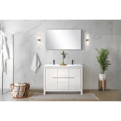 White Bath Vanity 48 In. With Quartz Top, Included Faucet & 43 H Mirror - And Protected Double Metal Scratch Resistance