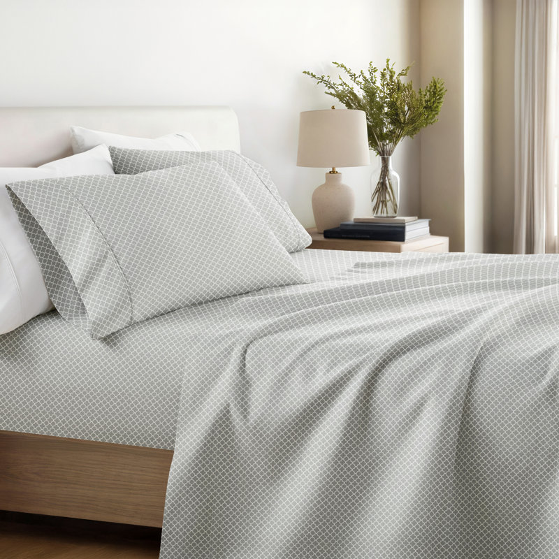 Simply Soft™ Pattern Microfiber Sheet Set, California King, Gray Quatrefoil