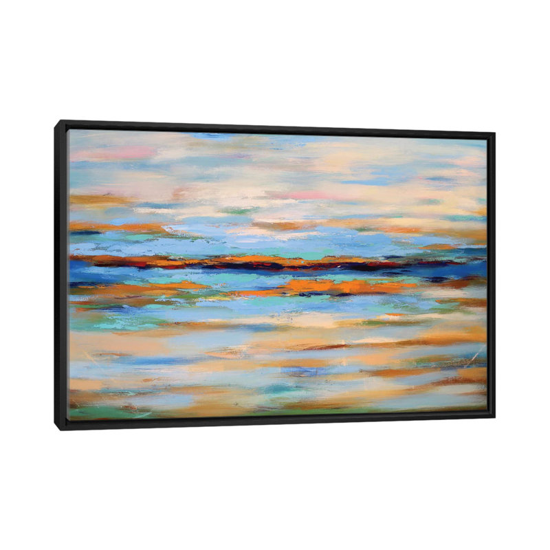 « abstract seascape », impression sur toile, H 18 po x l 26 po x P 1,5 po, Toile avec cadre noir, Pas de tapis