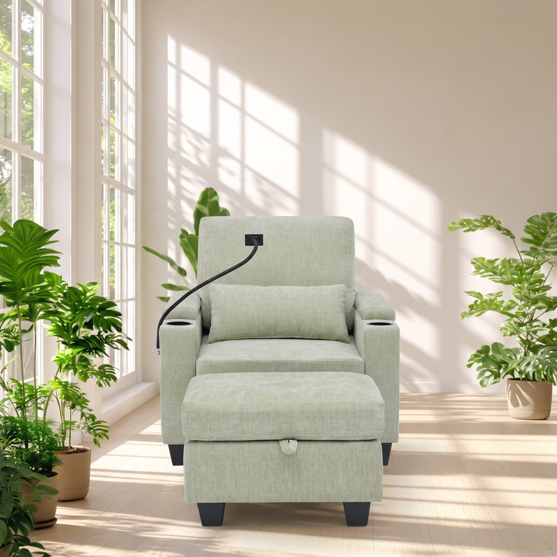 Fauteuil inclinable manuel ChuangYuan en tissu chenille, 94 cm (L) x 81 cm (P) x 86 cm (H), avec repose-pieds de rangement