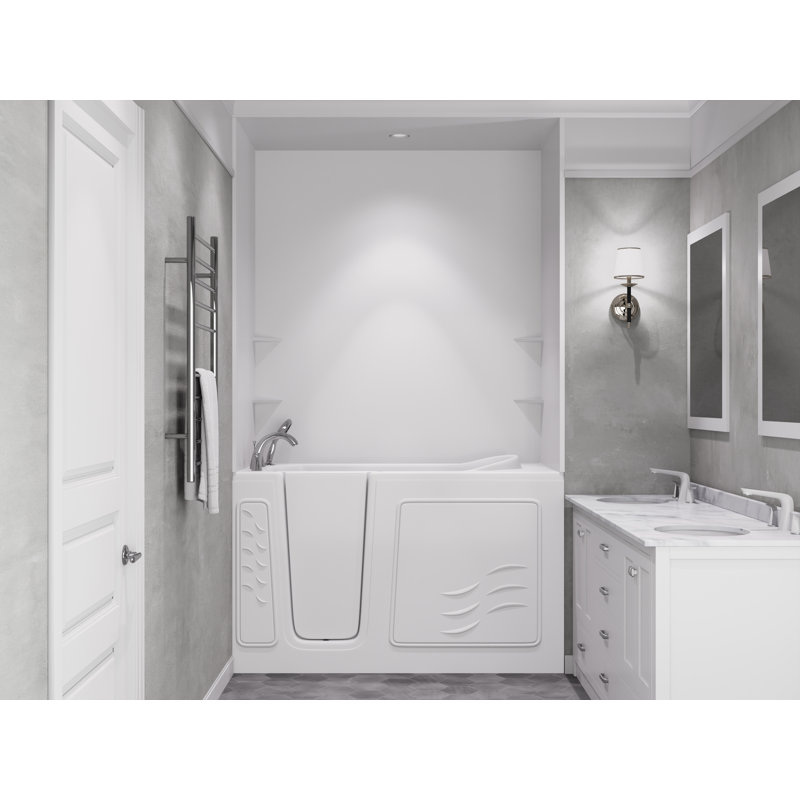 Tub'n Wall Series 30" x 59" Left Side Drain Soaker Bathtub in White with Matching Smooth Shower Wall Kit, Left, White