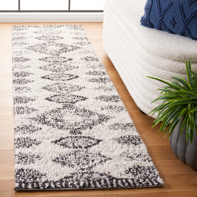Tapis à poil long Jericho 108 en ivoire / noir