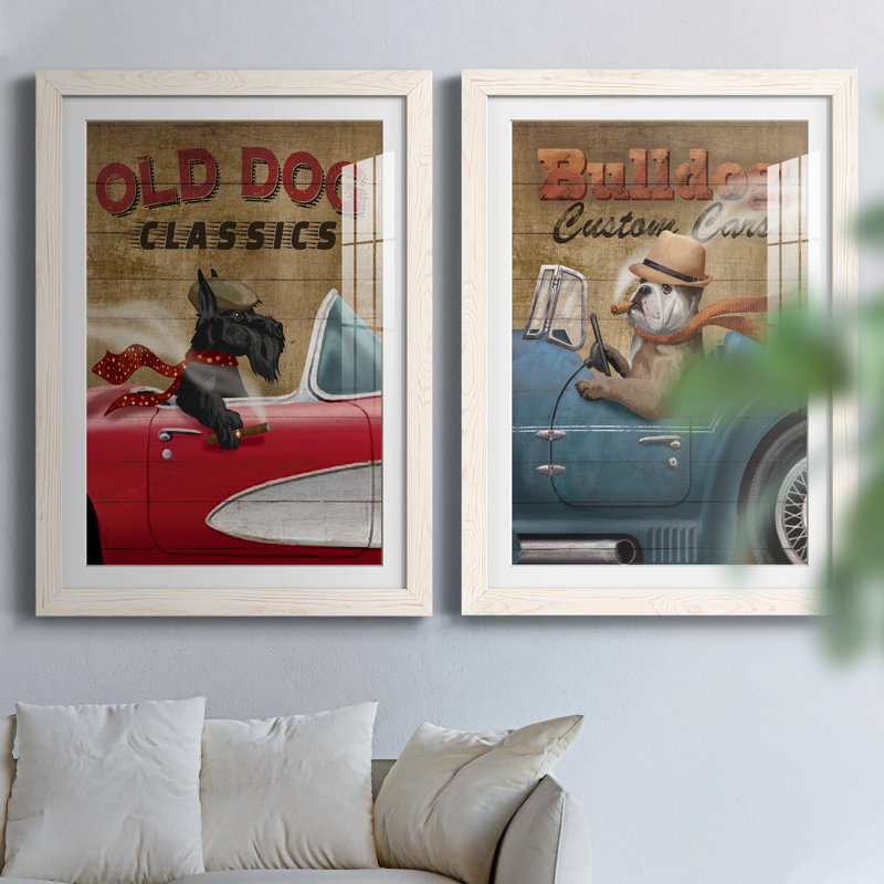 Old Dog Classics - ensemble de 2 peintures, H 44 po x l 31 po x P 1 po, Papier encadré blanc