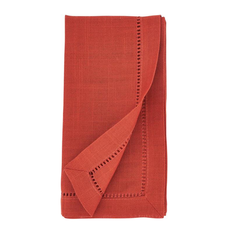 Terracotta Hemstitched Border 22" Square Polyester Napkins, Set of 12
