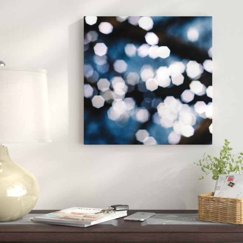 « bokeh blue ii », impression sur toile, H 16 po x l 16 po x P 1 po, Papier d'art encadré noir, Blanc