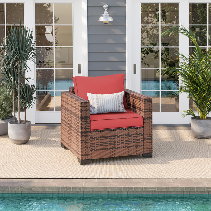 Chaise de patio d'extérieur en osier 31,5 po Azoriah Silloth (ensemble de 2), Rouge vin, Brown