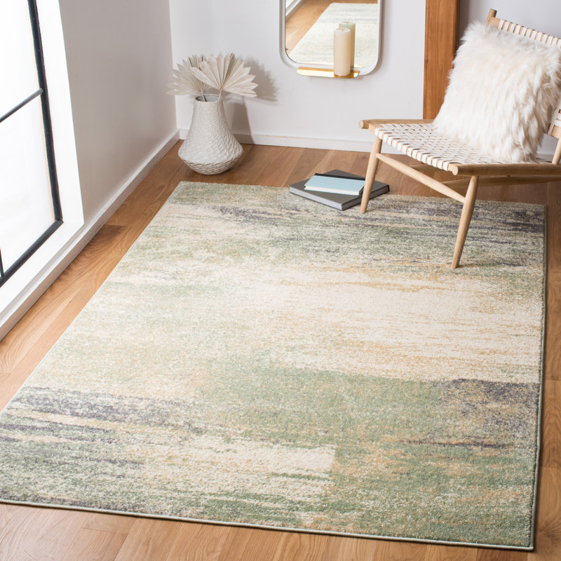 Algonquin Performance Abstract Rug, Rectangle 4' x 6', Ivory/Green