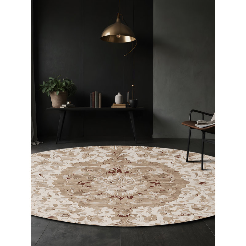 Tapis gris soyeux et moelleux, Rond 7 pi