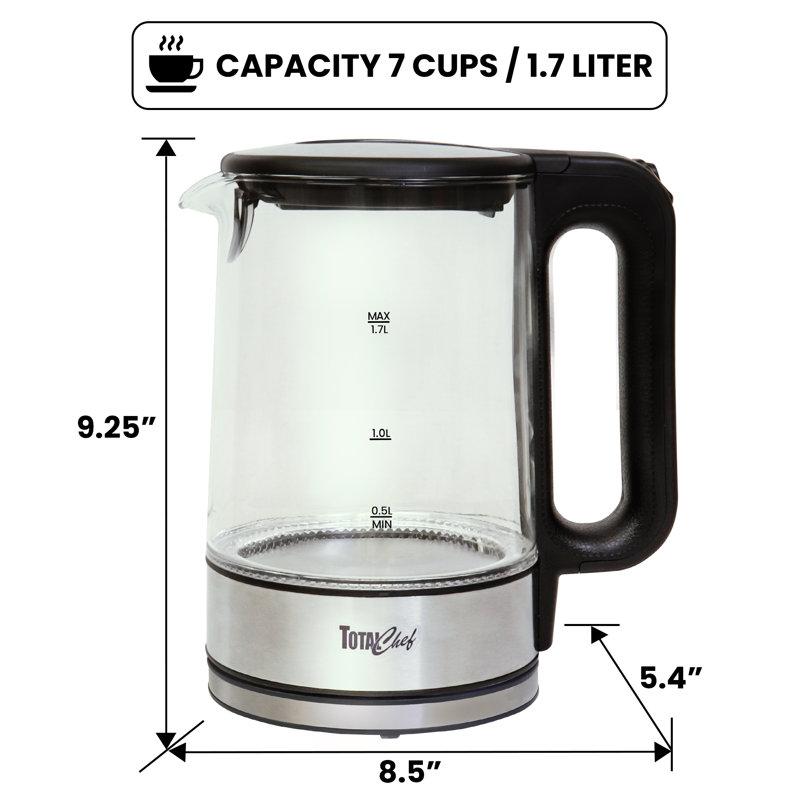 Total Chef 1.7L Glass Electric Kettle with LED Light
