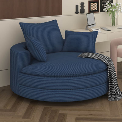 Boneless 360° Swivel Accent Barrel Chair With 3 Pillows, Lounge Armchair Chair, Comfy Round Reading Chair, Dual-Layer Cushion Design