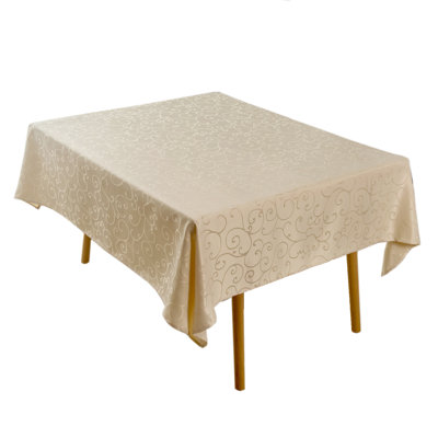Marina Decoration Jacquard Waterproof Thick Elegant Soft Damask Branch Scroll Decorative Home Kitchen Table Cloth Liquid Repellent and Stain Resistant Tablecloth, Cream Colour Oblong 60 x 84 Inch