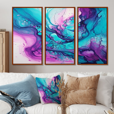 Ensemble de salon art mural encre liquide liquide magenta mauve