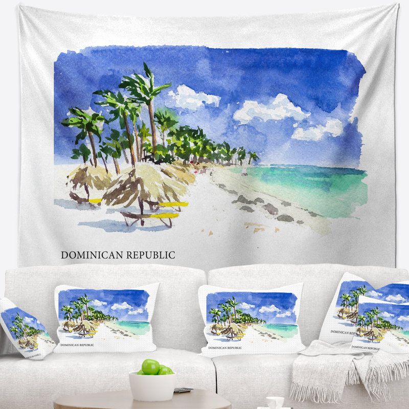 Paysage urbain république dominicaine vector illustration tapisserie, H 32 po x l 39 po