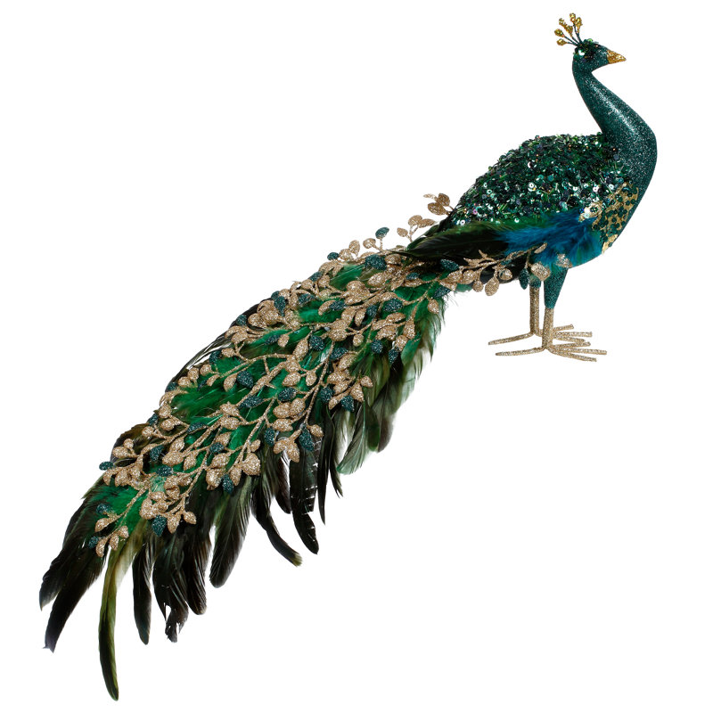 Elegant Fanned Tail Peacock - 11 Inches, Green