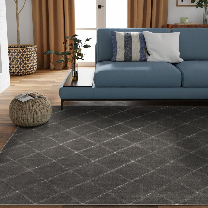 Latitude Run® Checks Novica Rug Gray and Silver, Square 10'