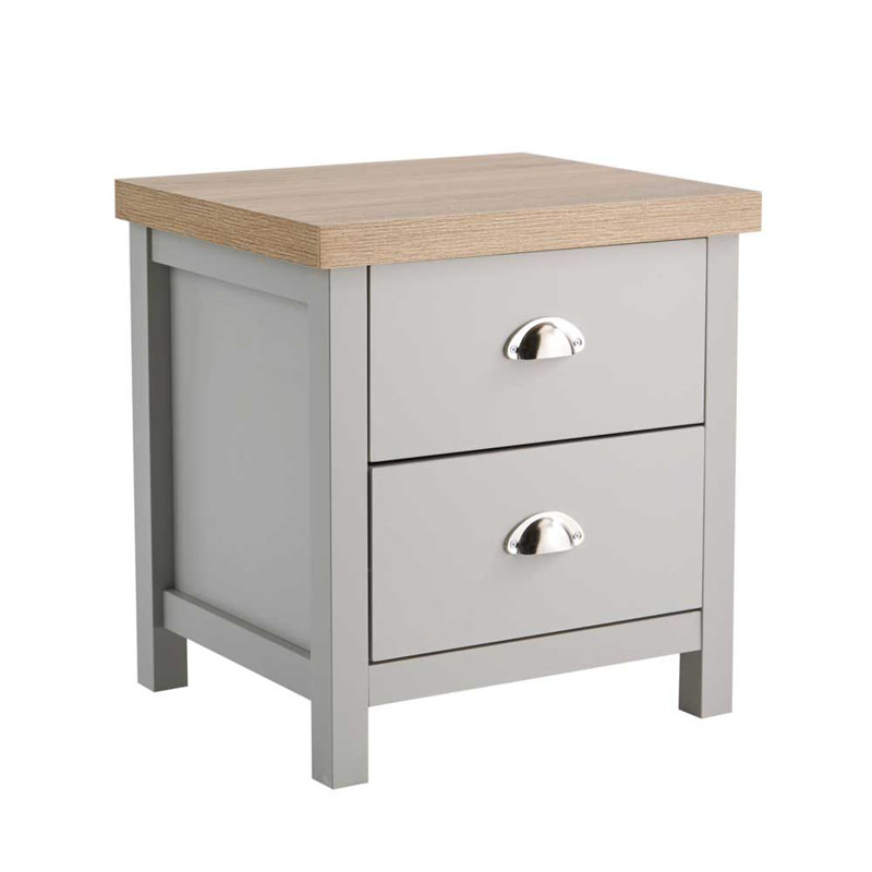 Grey Oak Bedside Cabinet 2 Drawer Lamp Side Table Night Stand Avon Two Tone, Grey/Sonoma Oak