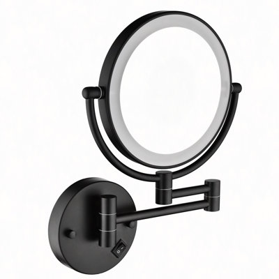 8" LED Wall Mount Two-Sided Magnifying Makeup Vanity Mirror, 1X/3X Magnification, 360 Degree Rotation, Waterproof Button Shaving Mirror