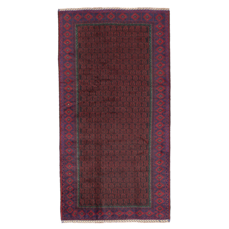Tapis noir et rouge Teimani 3 pi 2 po x 6 pi 6 po