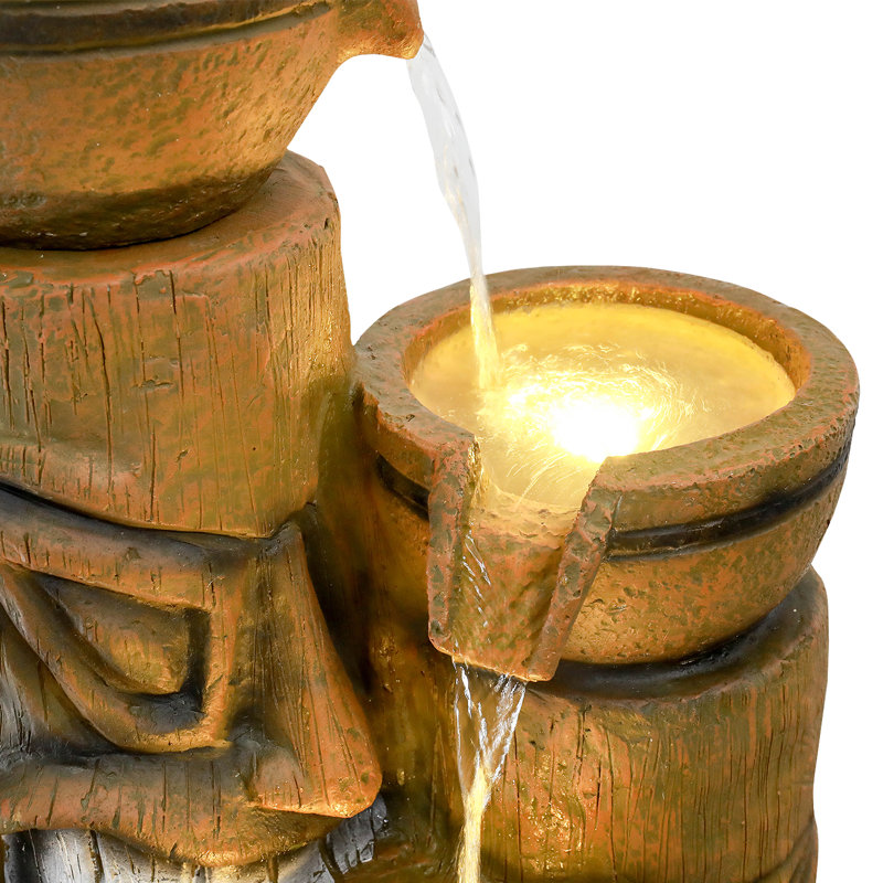 Fontaine d'extérieur en cascade - Fontaine à 3 niveaux avec têtes Tiki et lumières