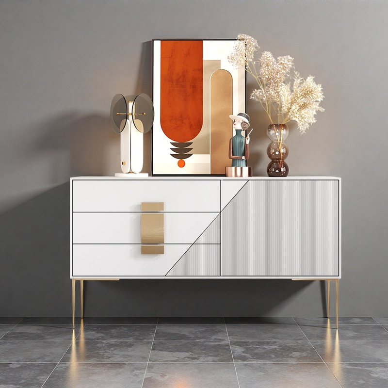 Armoire d'entrée de style italien de luxe, 35.43" H x 55.11" W x 15.75" D, Or / Gris