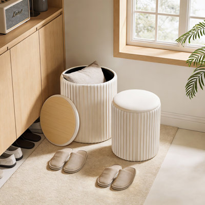 Ensemble de 2 repose-pieds ronds avec rangement, tabouret de coiffeuse avec rangement pour la chambre à coucher, table basse avec repose-pieds, petit tabouret de pieds en velours pour le salon