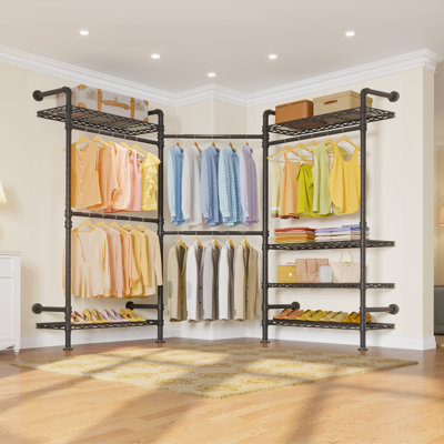 Timate L3 Heavy Duty L-Shape Garment Rack, Expandable Industrial Pipe Wall Mounted Clothes Rack