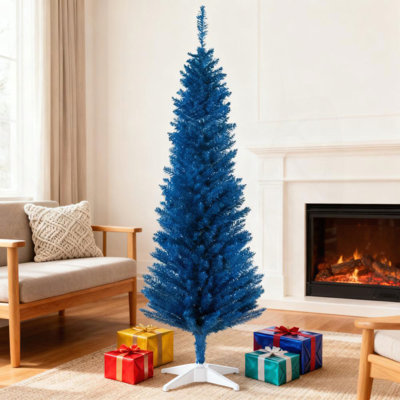Arbre de Noël artificiel à crayon mince avec support robuste pour une décoration des Fêtes facile et une joie festive peu encombrante.